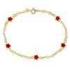 Amour Pink Enamel Flower Charm Station Bracelet In 14k Yellow Gold - 7 In. In Yellow