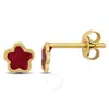 Amour Pink Enamel Flower Stud Earrings In 14k Yellow Gold In Yellow