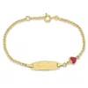 Amour Pink Enamel Heart Charm Id Bracelet In 14k Yellow Gold - 5+0.5 In. In Yellow