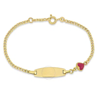 Amour Pink Enamel Heart Charm Id Bracelet In 14k Yellow Gold - 5+0.5 In.