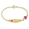 Amour Pink Enamel Heart Charm Link Chain Id Bracelet In 14k Yellow Gold - 6.5+0.5 In. In Yellow