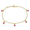 Amour Pink Enamel Heart Charm Link Chain Station Bracelet In 14k Yellow Gold - 6.5+0.5 In. In Yellow