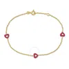 Amour Pink Enamel Heart Charm Rolo Link Chain Station Bracelet In 14k Yellow Gold - 6.5+0.5 In. In Yellow