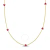 Amour Pink Enamel Heart Station Necklace In 14k Yellow Gold - 15 In In Yellow