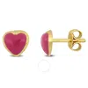 Amour Pink Enamel Heart Stud Earrings In 14k Yellow Gold In Yellow