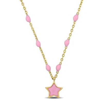 Pre-owned Amour Pink Enamel Star Necklace In 14k Yellow Gold