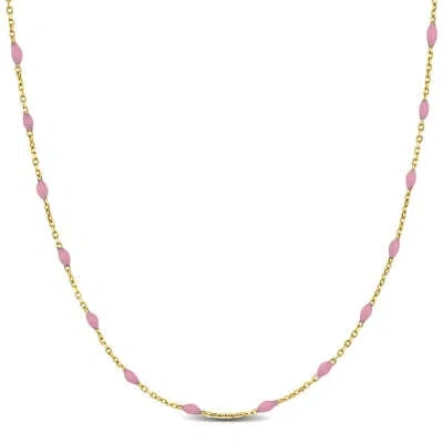 Pre-owned Amour Pink Enamel Station Necklace In 14k Yellow Gold