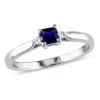 Amour Princess Cut Created Blue Sapphire And Diamond Accent Ring In Sterling Silver In Silver