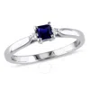 AMOUR AMOUR PRINCESS CUT CREATED BLUE SAPPHIRE AND DIAMOND ACCENT RING IN STERLING SILVER