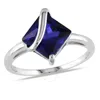 AMOUR AMOUR PRINCESS CUT CREATED BLUE SAPPHIRE RING IN STERLING SILVER