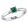 AMOUR AMOUR PRINCESS CUT CREATED EMERALD AND DIAMOND ACCENT RING IN STERLING SILVER