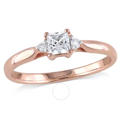 Amour Princess Cut Created White Sapphire And Diamond Accent Ring In Rose Plated Sterling Silver In Gold