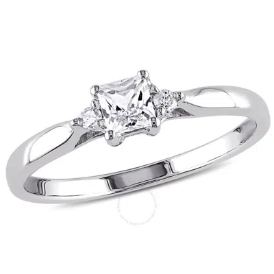 Amour Princess Cut Created White Sapphire And Diamond Accent Ring In Sterling Silver In Metallic