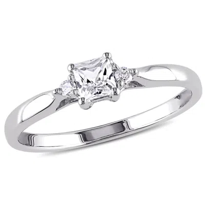 Amour Princess Cut Created White Sapphire And Diamond Accent Ring In Sterling Silver In ["white"]