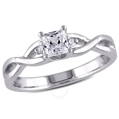 Amour Princess Cut Created White Sapphire And Diamond Infinity Ring In Sterling Silver
