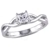 AMOUR AMOUR PRINCESS CUT CREATED WHITE SAPPHIRE AND DIAMOND INFINITY RING IN STERLING SILVER