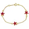 Amour Puff Pink Enamel Star Charm Rolo Chain Link Station Bracelet In 14k Yellow Gold - 5+0.5 In. In Yellow