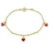 Amour Red Enamel Heart Charm On Rolo Link Chain Station Bracelet In 14k Yellow Gold - 6.5+0.5 In. In Yellow
