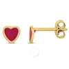 Amour Red Enamel Heart Stud Earrings In 14k Yellow Gold In Yellow