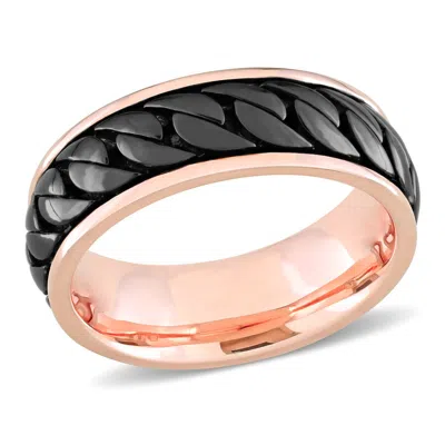 Amour Ribbed Design Men's Ring In Rose Plated Sterling Silver With Black Rhodium Plating