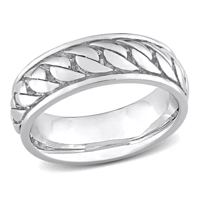 Amour Ribbed Design Men's Ring In Sterling Silver In ["white"]