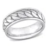 AMOUR AMOUR RIBBED DESIGN MEN'S RING IN STERLING SILVER