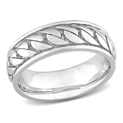 Amour Ribbed Design Men's Ring In Sterling Silver In White