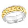 AMOUR AMOUR RIBBED DESIGN MEN'S RING IN STERLING SILVER WITH YELLOW GOLD PLATING