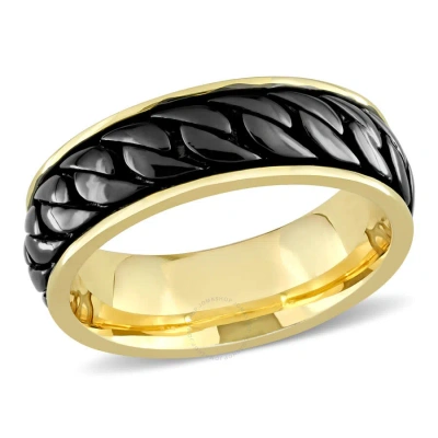 Amour Ribbed Design Men's Ring In Yellow Plated Sterling Silver With Black Rhodium Plating