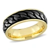 AMOUR AMOUR RIBBED DESIGN MEN'S RING IN YELLOW PLATED STERLING SILVER WITH BLACK RHODIUM PLATING