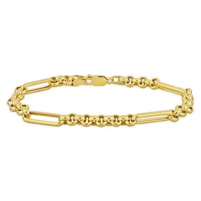 Pre-owned Amour Rolo Link Station Bracelet In 14k Yellow Gold, 7.5 In