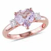 AMOUR AMOUR ROSE DE FRANCE AND CREATED WHITE SAPPHIRE HEART RING IN ROSE PLATED STERLING SILVER