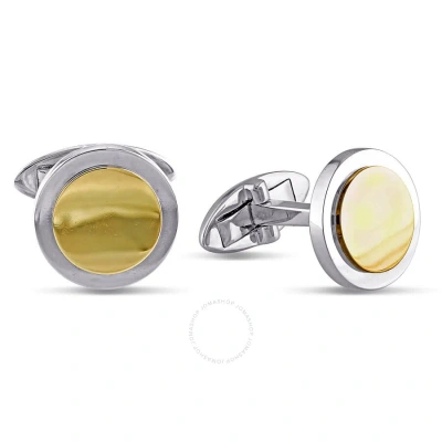 Amour Round Cufflinks In 2-tone White And Yellow 10k Gold In Multi-color