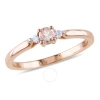 AMOUR AMOUR ROUND CUT MORGANITE AND DIAMOND ACCENT RING IN ROSE PLATED STERLING SILVER