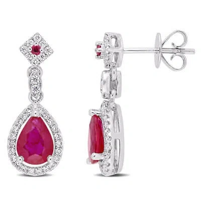 Pre-owned Amour Ruby And 1/3 Ct Tw Diamond Drop Earrings In 14k White Gold