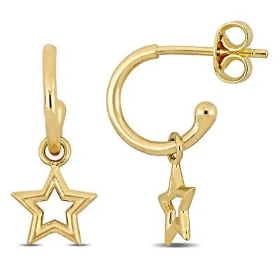 Pre-owned Amour Star Charm Hoop Earrings In 14k Yellow Gold