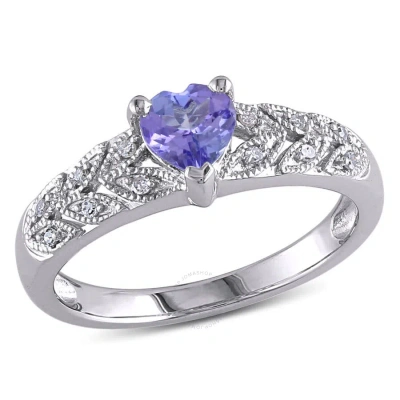 Amour Tanzanite And Diamond Accent Vintage Heart Ring In Sterling Silver In White