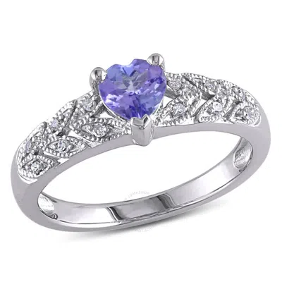 Amour Tanzanite And Diamond Accent Vintage Heart Ring In Sterling Silver In Blue