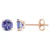Amour Tanzanite Stud Earrings In 14k Rose Gold In Pink
