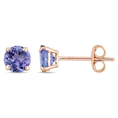 Pre-owned Amour Tanzanite Stud Earrings In 14k Rose Gold In Pink