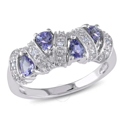 Amour Tanzanite Teardrop Pave Journey Ring In Sterling Silver In White