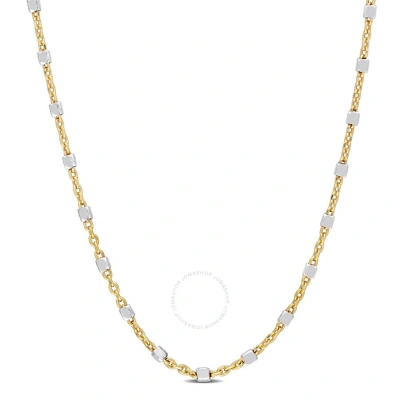Amour Two-tone White Bead Chain Necklace In Yellow Plated Sterling Silver In Gold