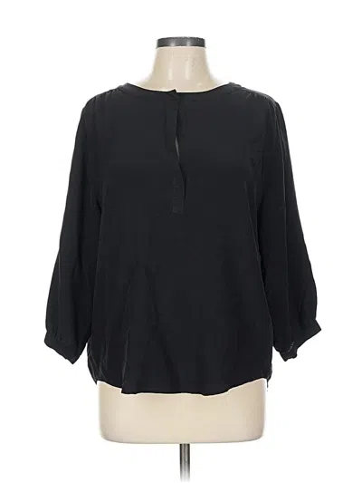 Pre-owned Amour Vert 3/4 Sleeve Silk Top Black Keyhole Neckline Tops