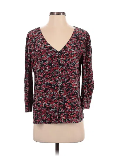 Pre-owned Amour Vert 3/4 Sleeve Silk Top Burgundy V Neck Tops