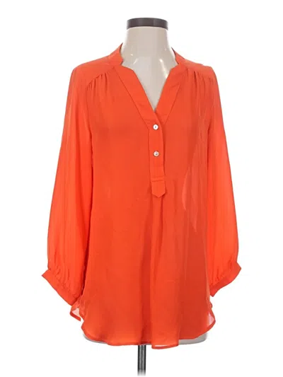 Pre-owned Amour Vert 3/4 Sleeve Silk Top Orange Keyhole Neckline Tops