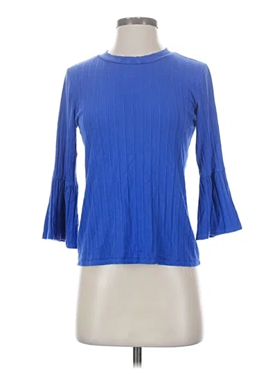 Pre-owned Amour Vert 3/4 Sleeve Top Blue Mock Neckline Tops