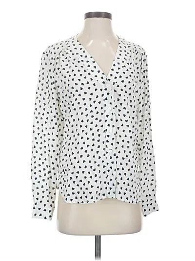 Pre-owned Amour Vert Long Sleeve Silk Top Ivory Polka Dots Pattern Plunge Neckline Tops