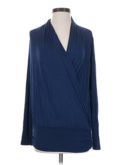 Pre-owned Amour Vert Long Sleeve Top Blue Plunge Neckline Tops
