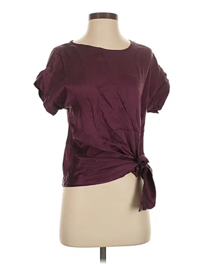 Pre-owned Amour Vert Short Sleeve Silk Top Burgundy Keyhole Neckline Tops