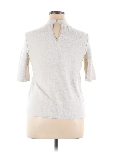Pre-owned Amour Vert Short Sleeve Top Ivory Mock Neckline Tops In White